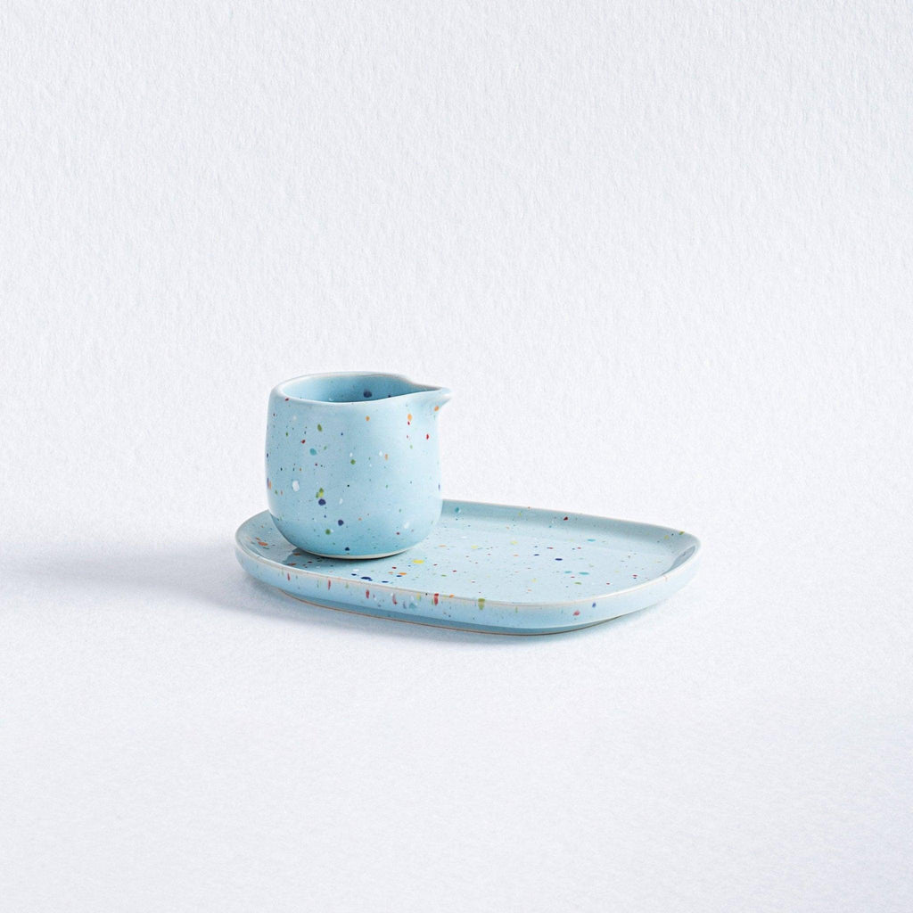 Keramik Fad med Mælkekande - Egg Back Home - Party Blue Confetti sæt - no beige