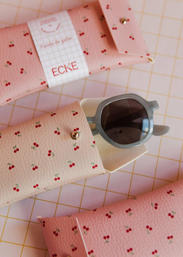 Brilleetui - Cherries Pink Glasses case - ECKE - Kirsebær print - no beige