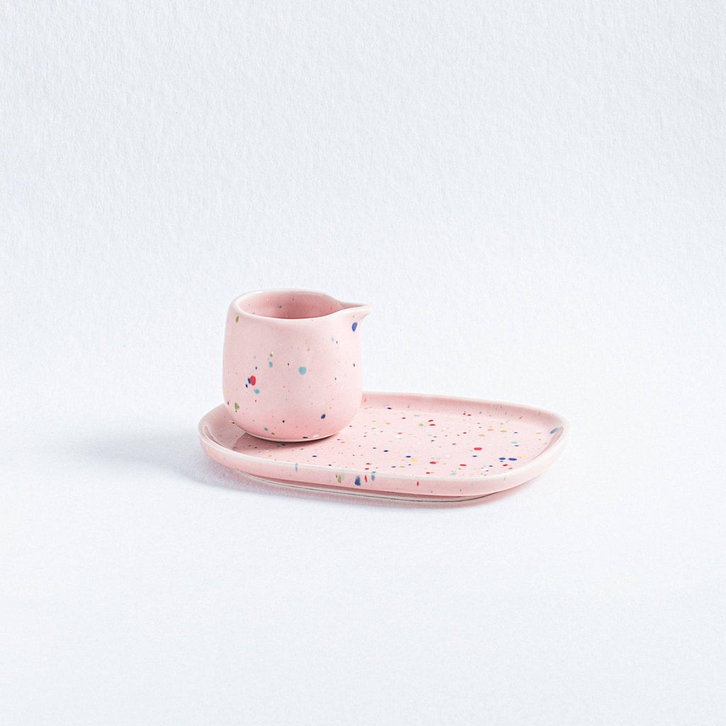 Keramik Fad med Mælkekande - Egg Back Home - Party Pink Confetti sæt - no beige
