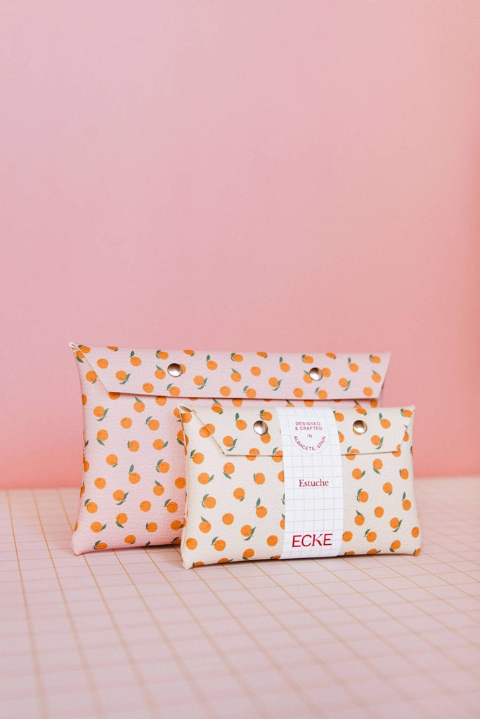 Kosmetikpung | Clutch - Oranges Pink Cases - ECKE - Appelsin print - no beige