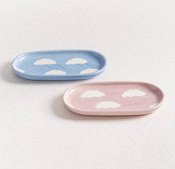 Lille Keramik Fad - egg back home - Cloud Mini Tray - sæt á 2 stk. - Pink / Blue - no beige