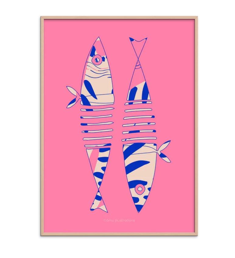 Plakat - Fōmu illustrations - Fishes, abstract - no beige