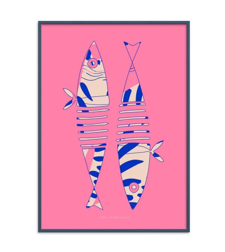 Plakat - Fōmu illustrations - Fishes, abstract - no beige