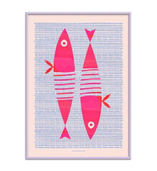 Plakat - Fōmu illustrations - Fishes, pink - no beige