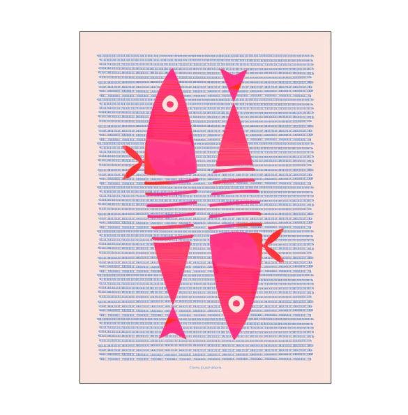 Plakat - Fōmu illustrations - Fishes, pink - no beige